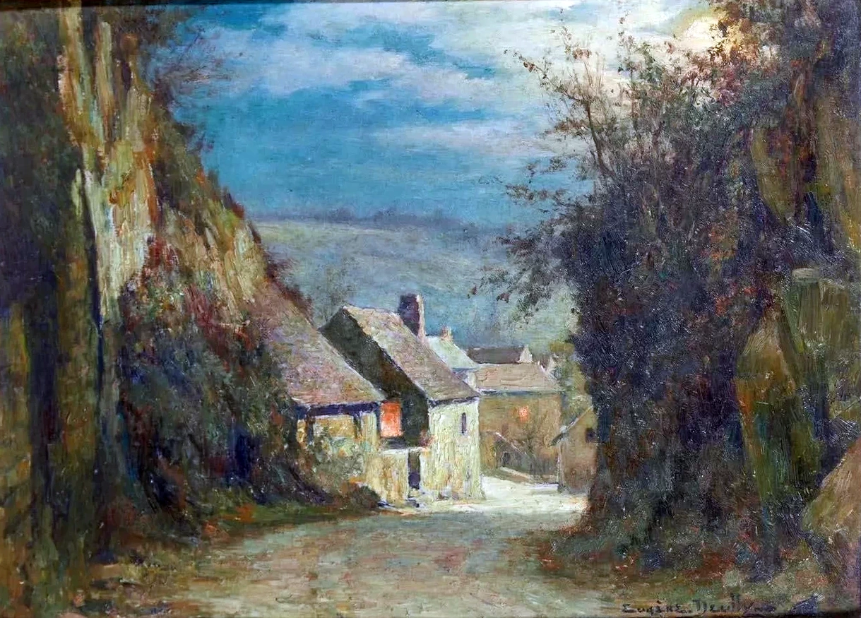 Eugène Auguste François Deully - Vista del villaggio la sera
